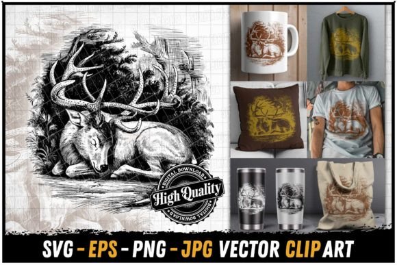 Download Mejestic Vintage Deer in Nature SVG - Nature Collection